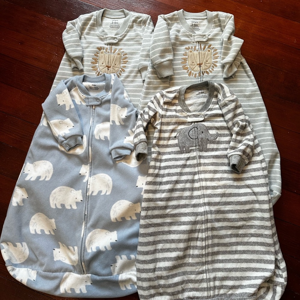 Carter's Kids Sleep Sacks - Blue and Gray - Bundle of 4 Size 3-6 Months